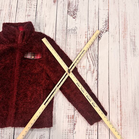 Pendleton Sherpa Teddy Fleece Jacket Womens M Burgundy Plaid Trim Full Zip Lined - Picture 10 of 10